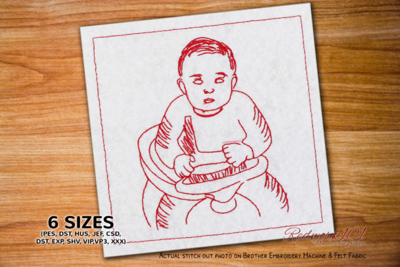 Toddler in Pram: A Redwork Gem for Etsy Sellers